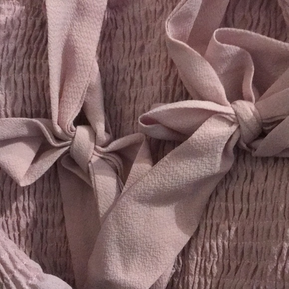 crop tank top tie bow Lolita smocked bandeau shirt ruched sexy festival boho W1 - Picture 2 of 4